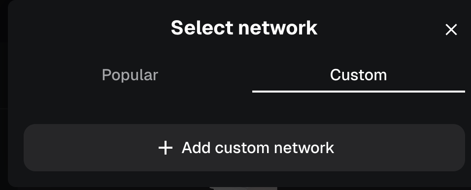 Custom network tab with Add custom network button