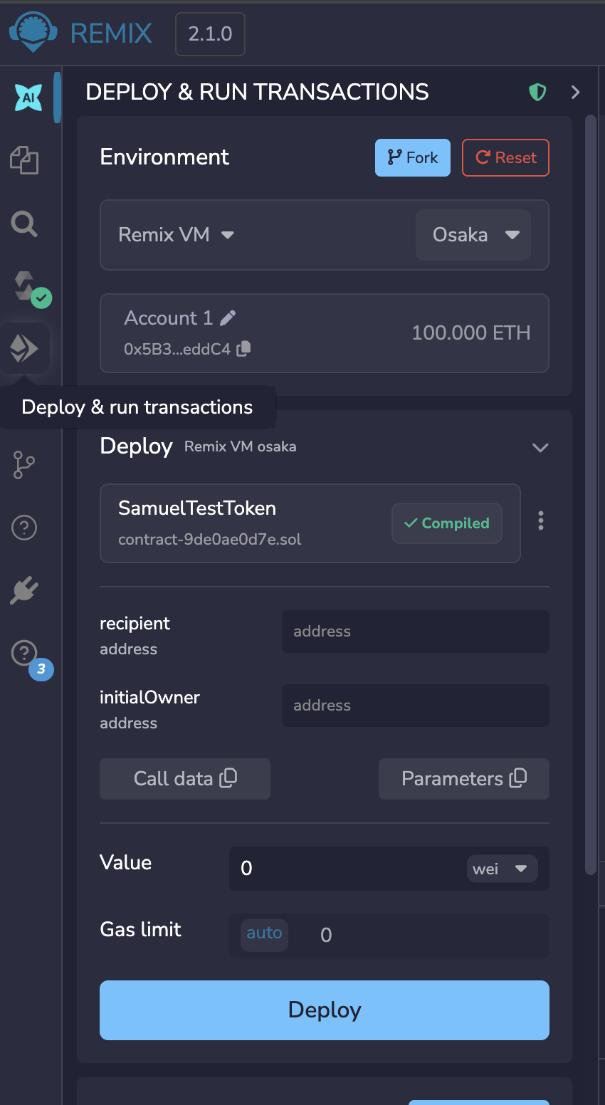 Remix Environment dropdown showing options including Browser Extension, Remix VM, WalletConnect, and others