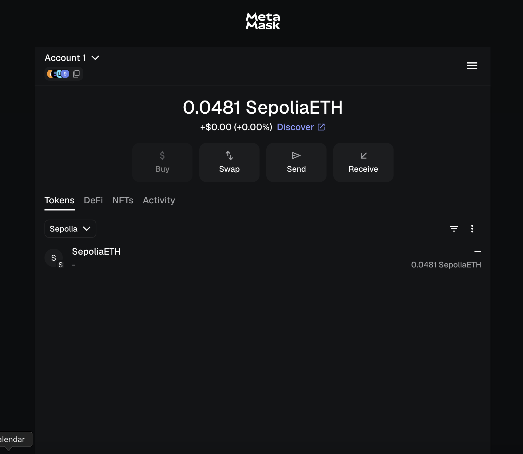 MetaMask three-dot menu expanded showing Import tokens option